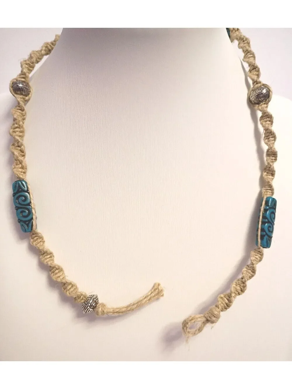 Vintage Bohemian Style Faux Turquoise Resin Beaded Rope Necklace Casual Wear